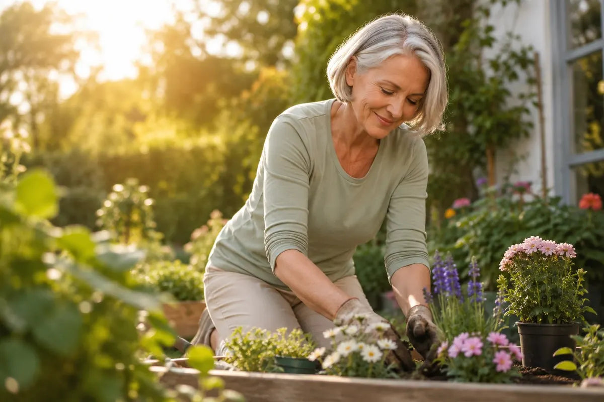 Frau aktiv und glücklich im Garten