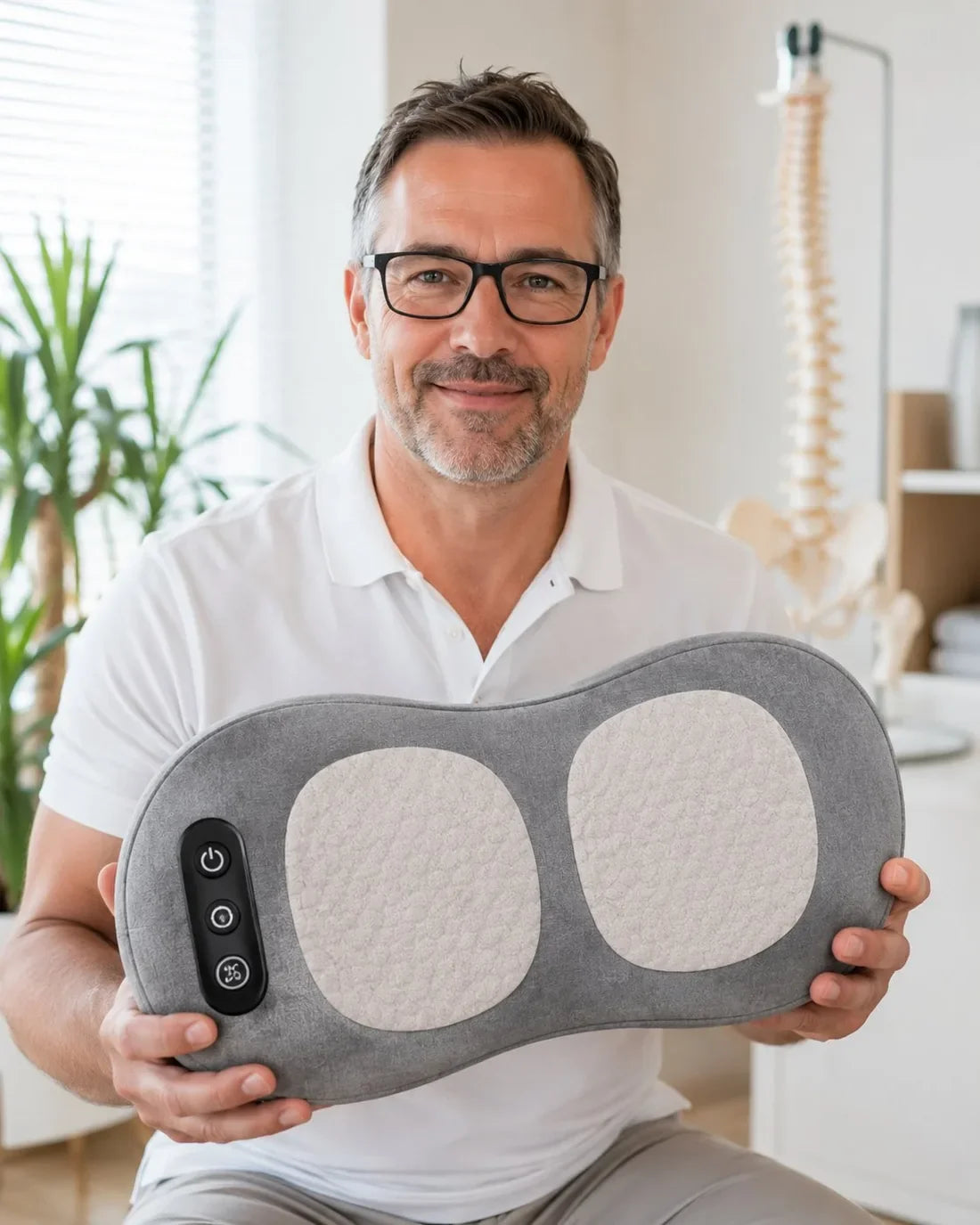 ThermaLuxa RelaxPro in der Hand – die beiden ergonomischen Wärme- und Massagezonen im Detail